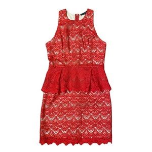 Guess Red Lace Peplum Dress